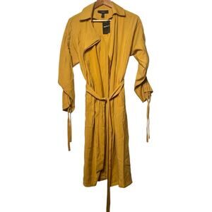 Forever 21 Mustard Yellow Trench Coat Duster Women’s S Tie Belt Long Draped Jack